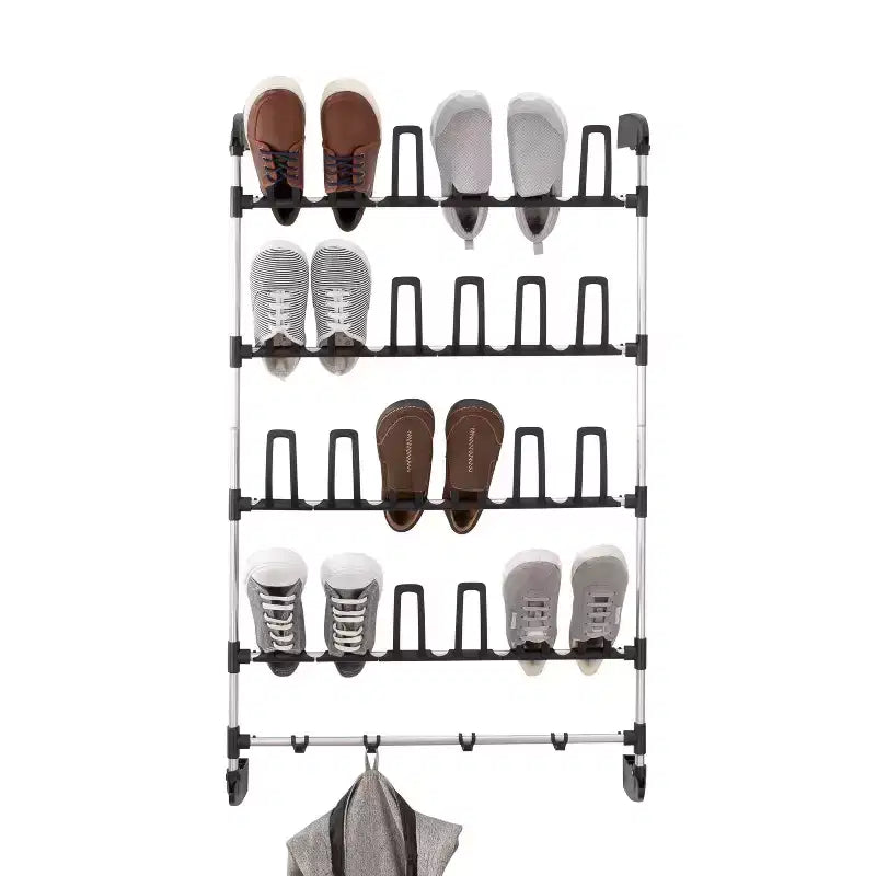 Organize It All – Range-chaussures de porte 12 paires avec 4 crochets à accessoires : organisateur chaussures et chapeaux à cadre métallique, solution de rangement pour porte