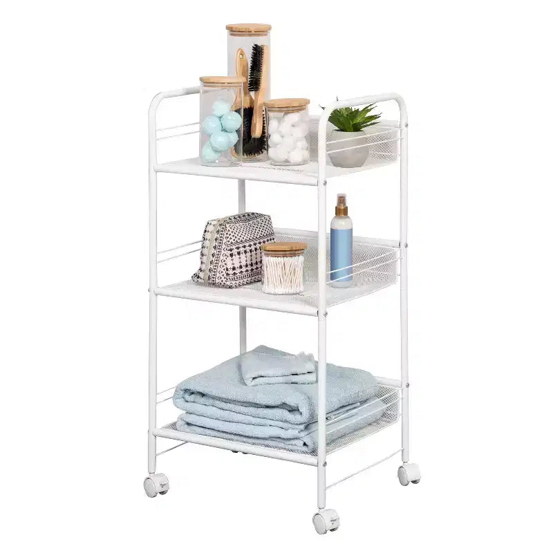 Chariot en fil de fer Honey-Can-Do : Rangement utilitaire portable en acier, Chariot de salle de bain et de tirage de câbles, Blanc, 34,6 po de hauteur, 17,9 po de profondeur