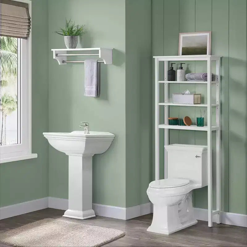 Organisateur de salle de bain au-dessus des toilettes Dover avec étagères ouvertes et deux porte-serviettes Blanc - Alaterre Furniture