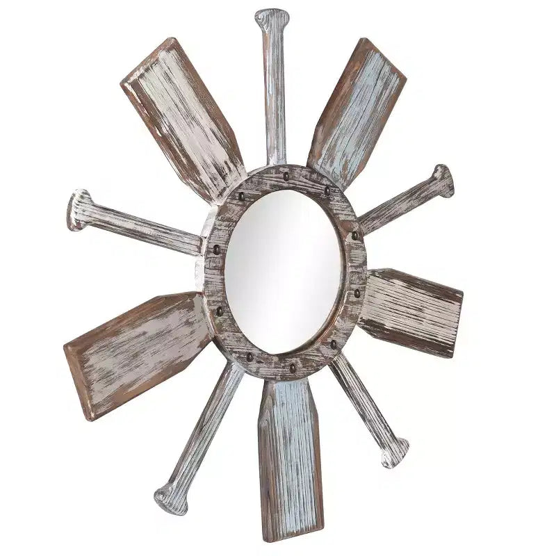 Montauk Weathered Boat Paddle Wall Mirror Blanc/Bleu - StyleCraft : Aucun assemblage, Forme ronde, Verre et fer