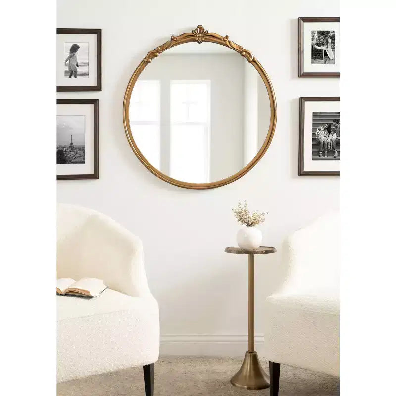 Miroir Mural Encadré Marchon Or 30" x 30" - Kate & Laurel All Things Decor : Rond Moderne Décoratif, Aucun Assemblage Requis