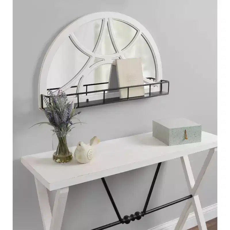 Miroir mural arqué encadré en bois Hollowday avec étagère Blanc 48,25 x 76,2 cm - Kate & Laurel All Things Decor