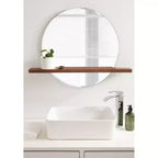 Miroir sans cadre rond Fosset 30" x 24" avec étagère Noyer Brun - Kate & Laurel All Things Decor : Bord biseauté chic, bois de manguier