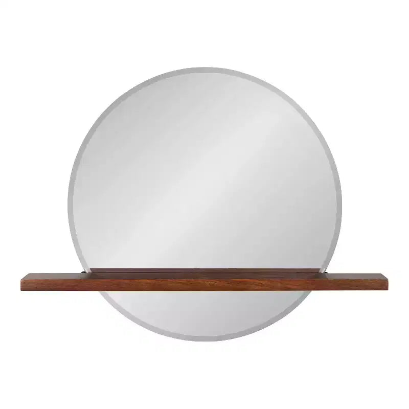 Miroir sans cadre rond Fosset 30" x 24" avec étagère Noyer Brun - Kate & Laurel All Things Decor : Bord biseauté chic, bois de manguier