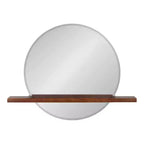 Miroir sans cadre rond Fosset 30" x 24" avec étagère Noyer Brun - Kate & Laurel All Things Decor : Bord biseauté chic, bois de manguier