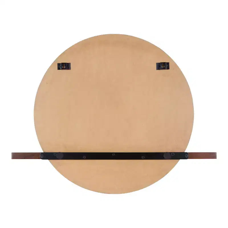 Miroir sans cadre rond Fosset 30" x 24" avec étagère Noyer Brun - Kate & Laurel All Things Decor : Bord biseauté chic, bois de manguier