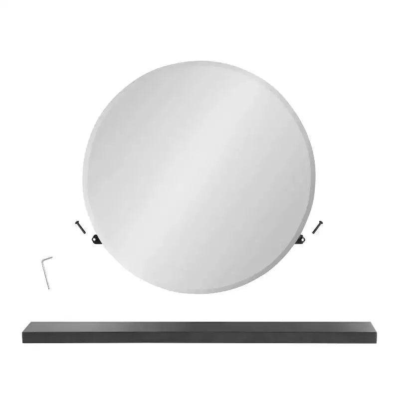 Miroir sans cadre rond Fosset 30" x 24" avec étagère Noyer Brun - Kate & Laurel All Things Decor : Bord biseauté chic, bois de manguier