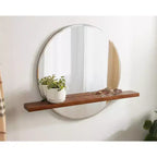 Miroir sans cadre rond Fosset 30" x 24" avec étagère Noyer Brun - Kate & Laurel All Things Decor : Bord biseauté chic, bois de manguier