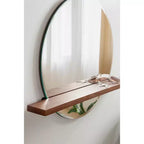 Miroir sans cadre rond Fosset 30" x 24" avec étagère Noyer Brun - Kate & Laurel All Things Decor : Bord biseauté chic, bois de manguier
