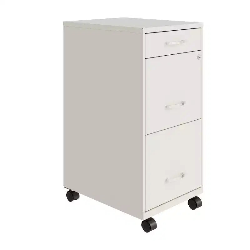 Space Solutions 18" Deep 3 Drawer Mobile Letter Width Vertical File Cabinet Pearl White