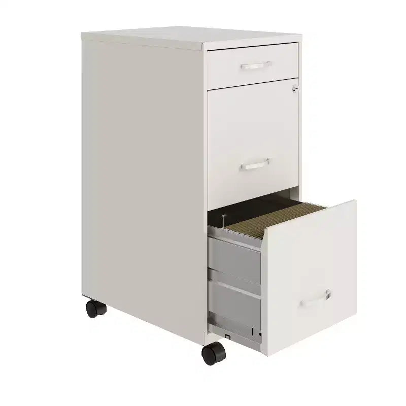 Solutions de rangement Caisson mobile vertical à 3 tiroirs de 45,7 cm de profondeur, format Lettre, Blanc nacré