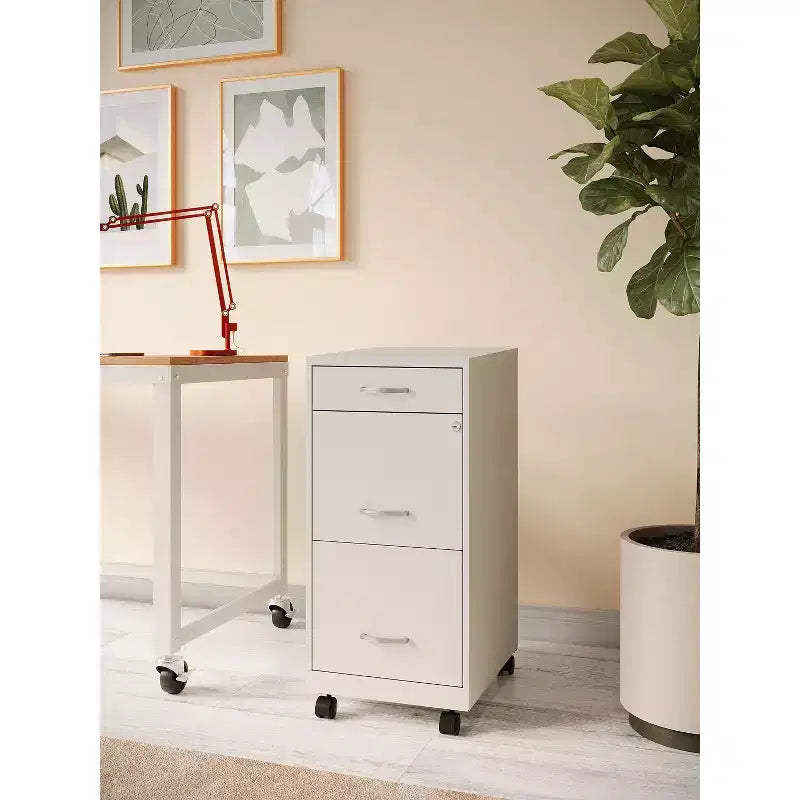 Solutions de rangement Caisson mobile vertical à 3 tiroirs de 45,7 cm de profondeur, format Lettre, Blanc nacré