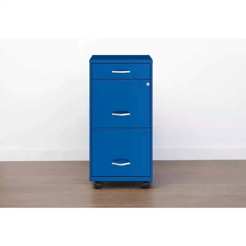 Space Solutions Classeur mobile vertical 3 tiroirs de 18 po de profondeur, largeur lettre, bleu classique