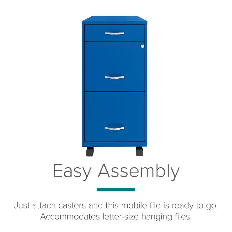Space Solutions Classeur mobile vertical 3 tiroirs de 18 po de profondeur, largeur lettre, bleu classique