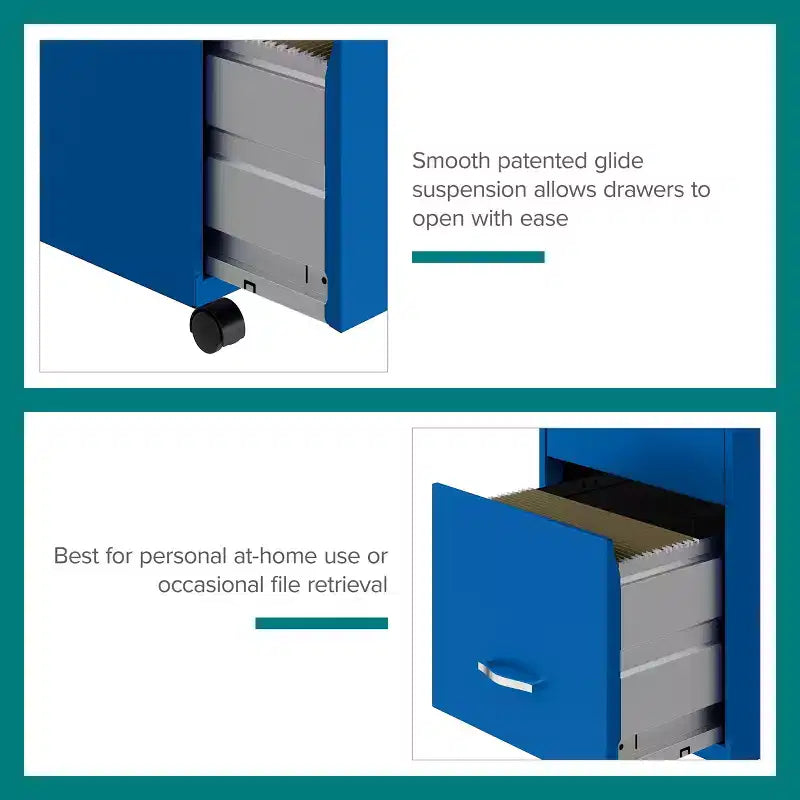 Space Solutions Classeur mobile vertical 3 tiroirs de 18 po de profondeur, largeur lettre, bleu classique