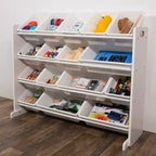 Grand Organisateur de Jouets pour Enfants Blanc – Humble Crew : Cadre en MDF, 4 étagères, Bacs de rangement, Quincaillerie anti-basculement