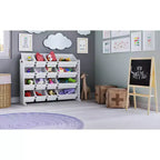 Grand Organisateur de Jouets pour Enfants Blanc – Humble Crew : Cadre en MDF, 4 étagères, Bacs de rangement, Quincaillerie anti-basculement