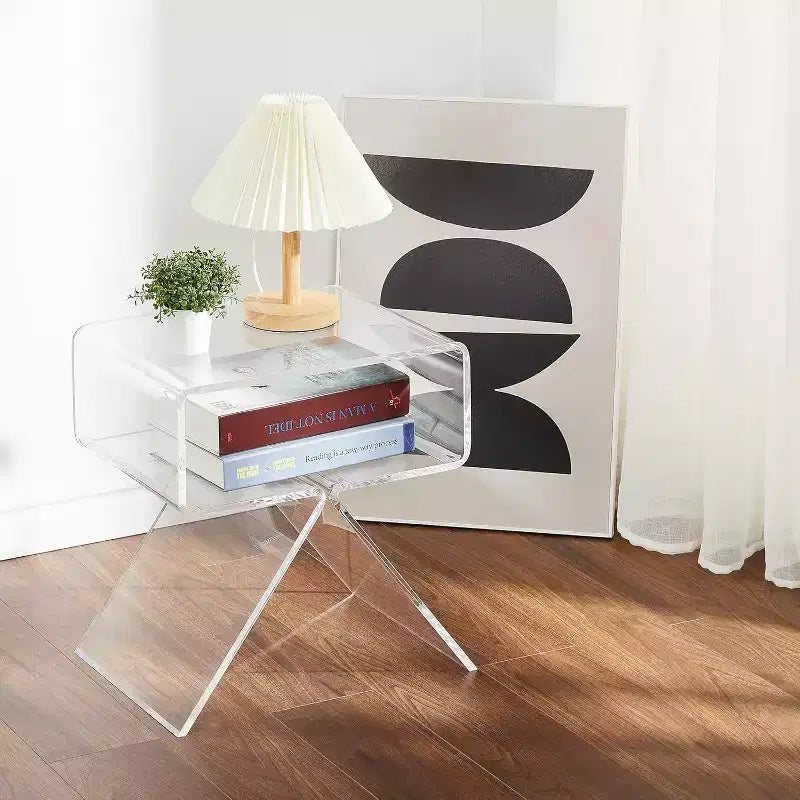 Table de chevet Acekool en acrylique transparent 45 x 30 x 39 cm (L x l x H), table d'appoint minimaliste moderne avec pieds triangulaires, aucun assemblage requis
