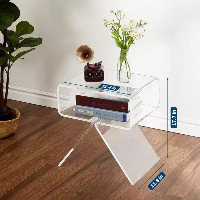 Table de chevet Acekool en acrylique transparent 45 x 30 x 39 cm (L x l x H), table d'appoint minimaliste moderne avec pieds triangulaires, aucun assemblage requis