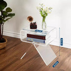 Table de chevet Acekool en acrylique transparent 45 x 30 x 39 cm (L x l x H), table d'appoint minimaliste moderne avec pieds triangulaires, aucun assemblage requis