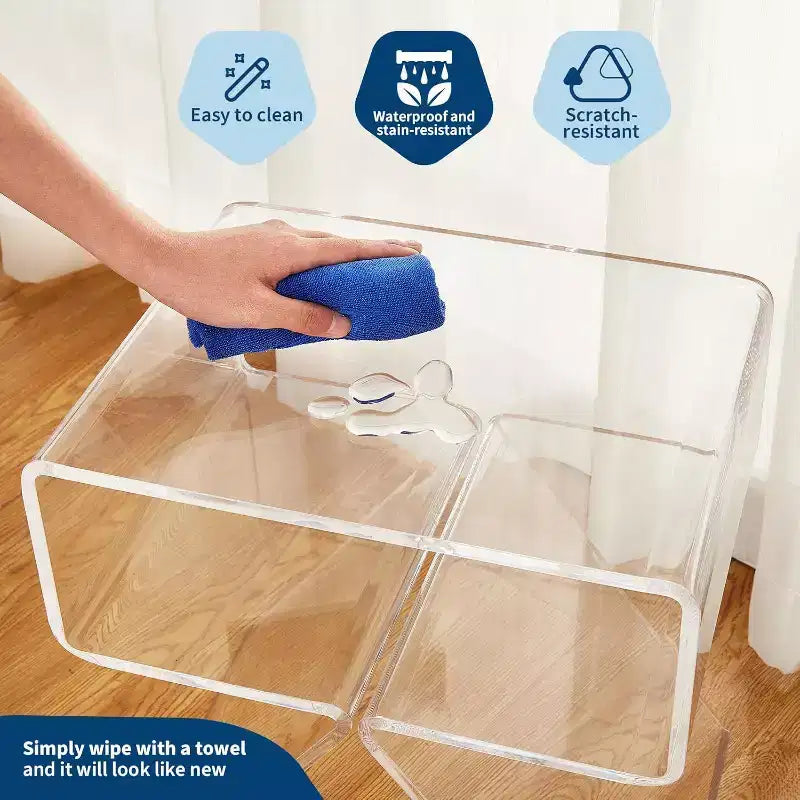 Table de chevet Acekool en acrylique transparent 45 x 30 x 39 cm (L x l x H), table d'appoint minimaliste moderne avec pieds triangulaires, aucun assemblage requis