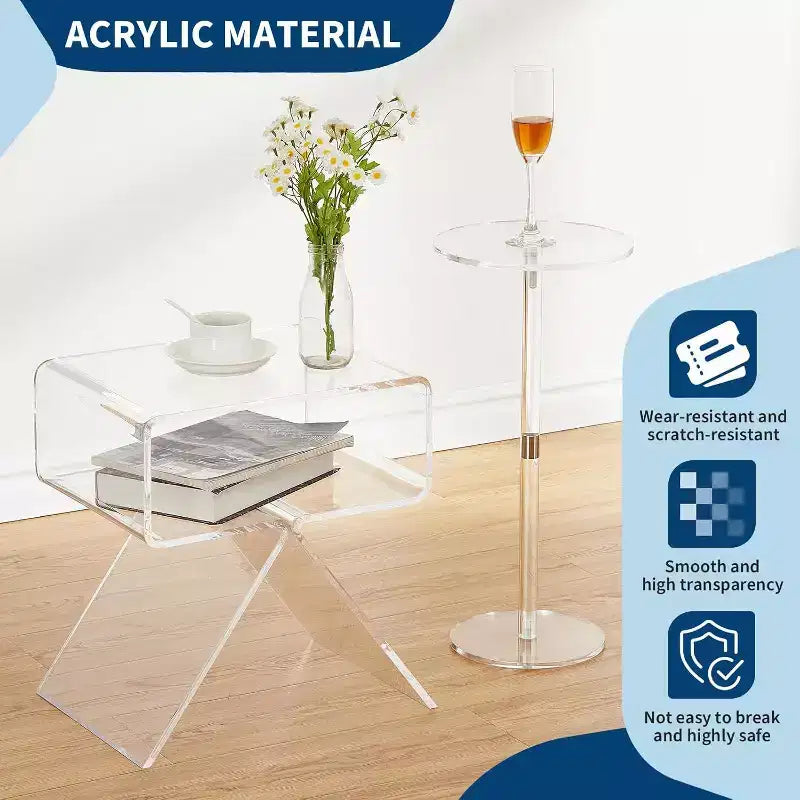 Table de chevet Acekool en acrylique transparent 45 x 30 x 39 cm (L x l x H), table d'appoint minimaliste moderne avec pieds triangulaires, aucun assemblage requis
