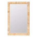 Miroir mural rectangulaire d'appoint en rotin naturel bohème Bali & Pari Lankston