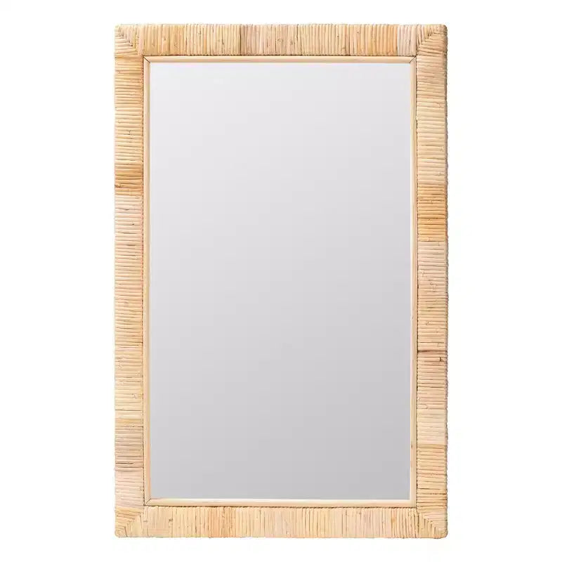 Miroir mural rectangulaire d'appoint en rotin naturel bohème Bali & Pari Lankston