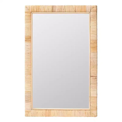 Miroir mural rectangulaire d'appoint en rotin naturel bohème Bali & Pari Lankston