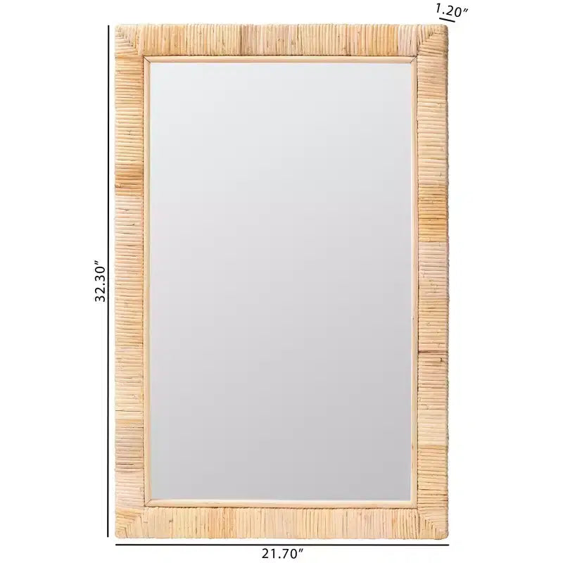 Miroir mural rectangulaire d'appoint en rotin naturel bohème Bali & Pari Lankston