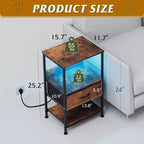 Table de chevet LED GALAXHERO avec station de charge Tiroir en tissu réglable, Table d'appoint compacte à 3 niveaux pour chambre à coucher