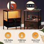 Table de chevet LED GALAXHERO avec station de charge Tiroir en tissu réglable, Table d'appoint compacte à 3 niveaux pour chambre à coucher