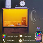 Table de chevet LED GALAXHERO avec station de charge Tiroir en tissu réglable, Table d'appoint compacte à 3 niveaux pour chambre à coucher