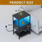Table de chevet LED GALAXHERO avec station de charge Tiroir en tissu réglable, Table d'appoint compacte à 3 niveaux pour chambre à coucher