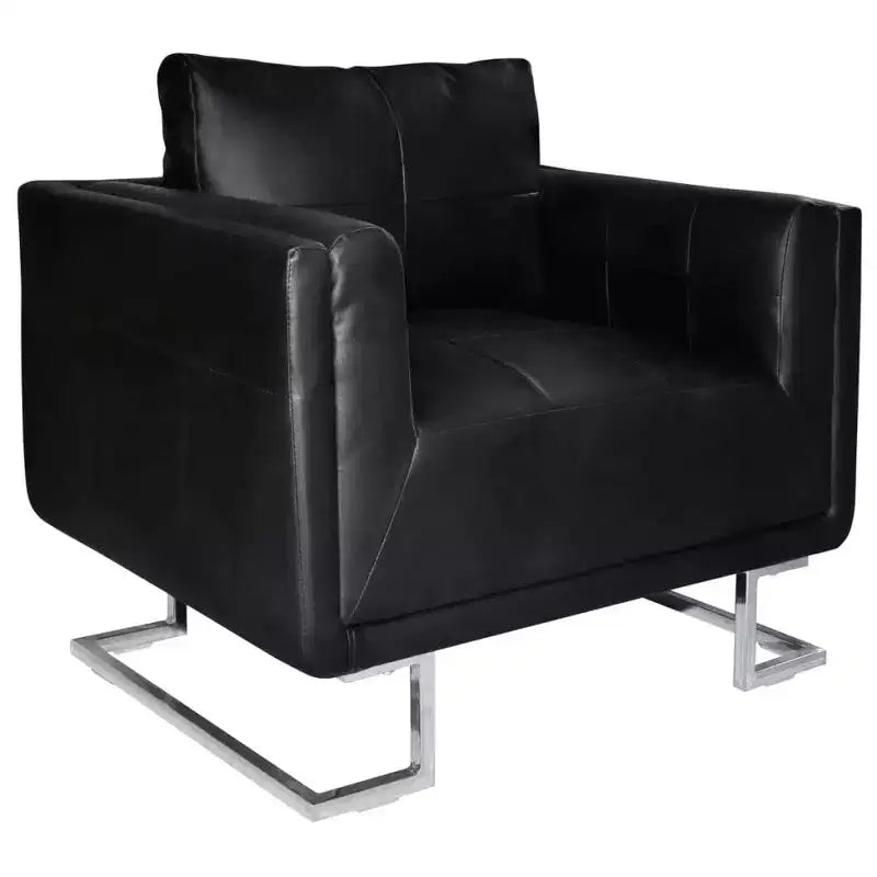vidaXL Fauteuil cube moderne avec pieds chromés, revêtement en cuir noir - Noir
