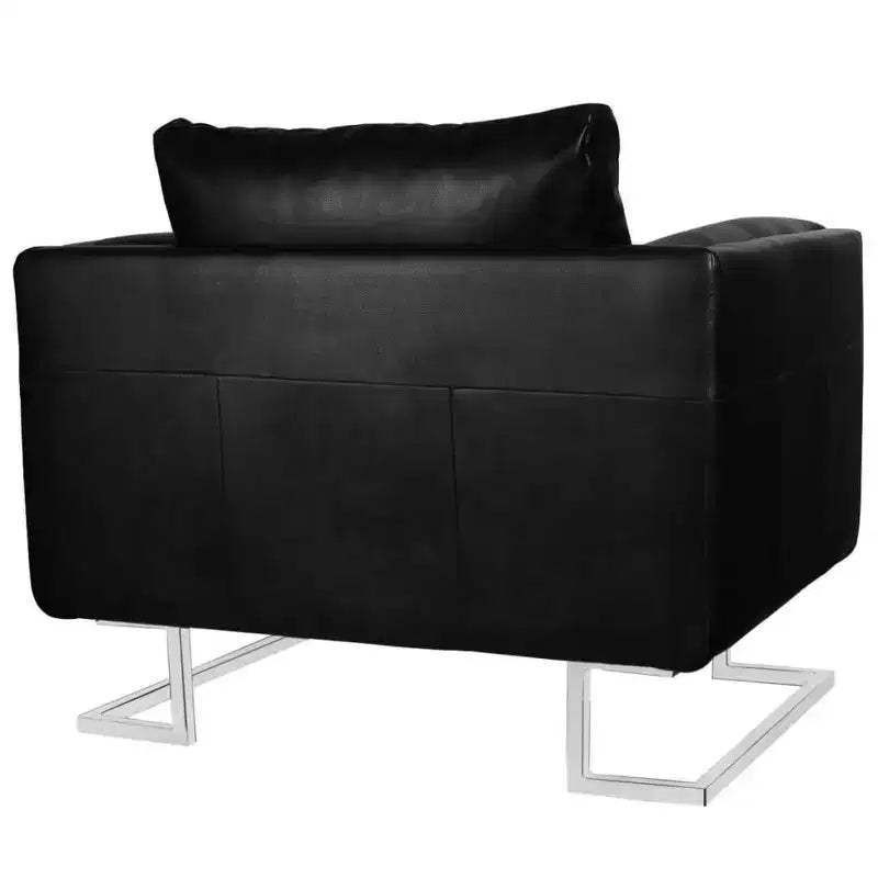 vidaXL Fauteuil cube moderne avec pieds chromés, revêtement en cuir noir - Noir