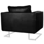 vidaXL Fauteuil cube moderne avec pieds chromés, revêtement en cuir noir - Noir