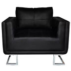 vidaXL Fauteuil cube moderne avec pieds chromés, revêtement en cuir noir - Noir