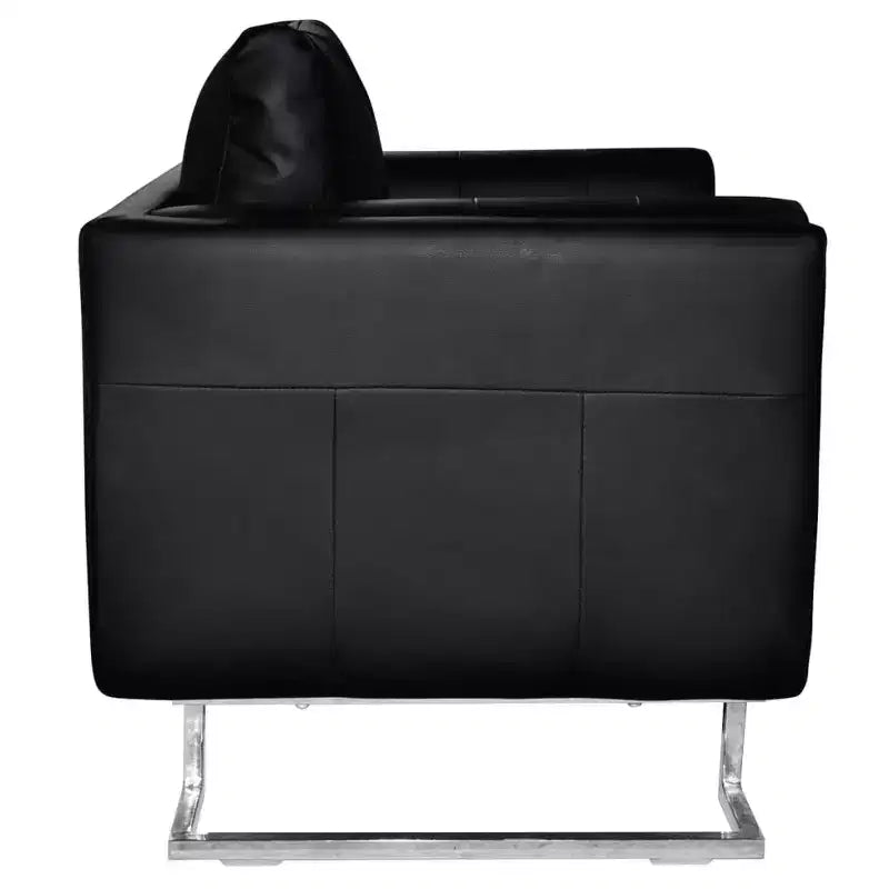 vidaXL Fauteuil cube moderne avec pieds chromés, revêtement en cuir noir - Noir