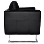vidaXL Fauteuil cube moderne avec pieds chromés, revêtement en cuir noir - Noir