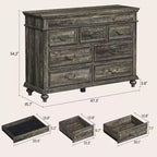 Commode de chambre à coucher 47" de style rustique avec 9 tiroirs et poignées en métal vintage