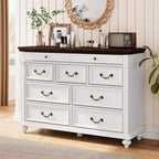 Commode de chambre à coucher 47" de style rustique avec 9 tiroirs et poignées en métal vintage