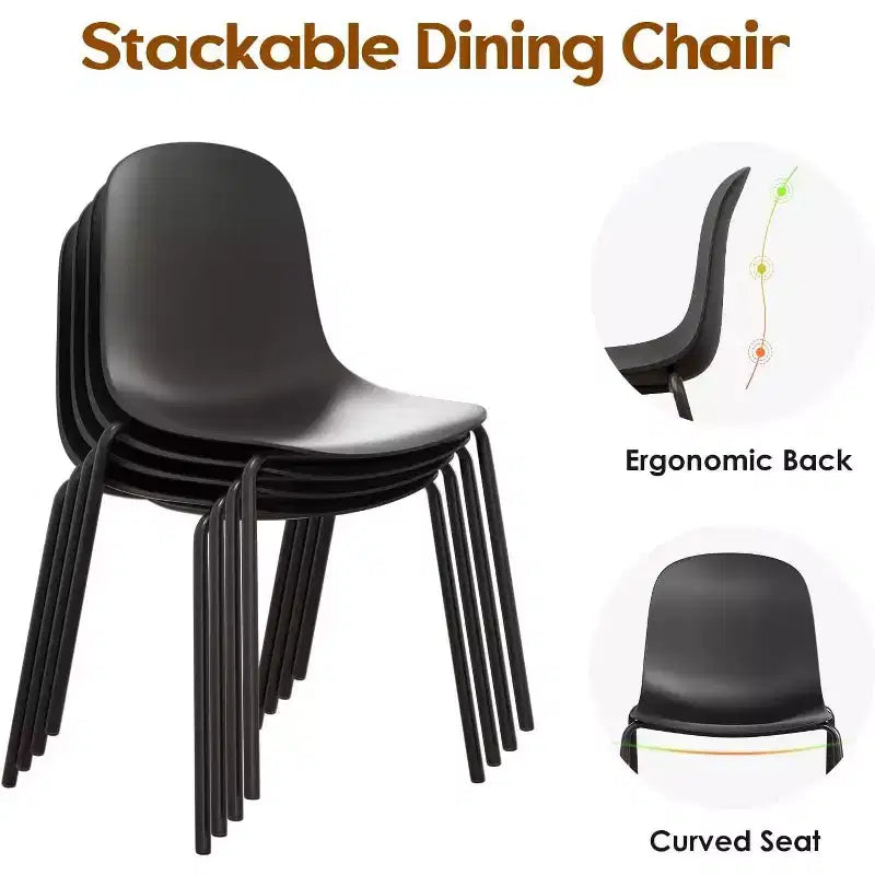 Pexfix Chaises de salle à manger empilables en plastique avec pieds en métal, lot de 4