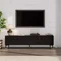 Famapy Black TV Stand with Geometric Pattern Doors - Gold Accents, Modern Media Console