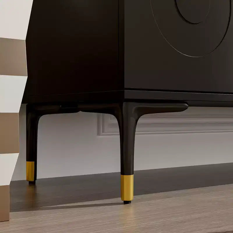 Meuble TV Noir Famapy avec Portes à Motifs Géométriques - Accents Dorés, Console Multimédia Moderne