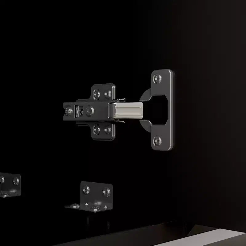 Meuble TV Noir Famapy avec Portes à Motifs Géométriques - Accents Dorés, Console Multimédia Moderne
