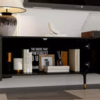 Meuble TV Noir Famapy avec Portes à Motifs Géométriques - Accents Dorés, Console Multimédia Moderne