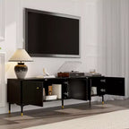 Meuble TV Noir Famapy avec Portes à Motifs Géométriques - Accents Dorés, Console Multimédia Moderne