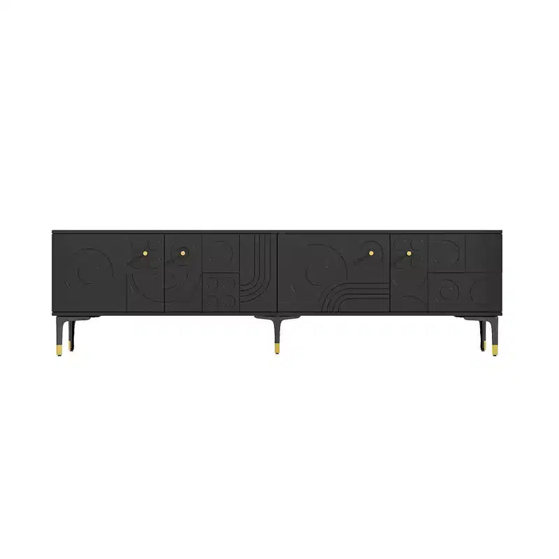 Meuble TV Noir Famapy avec Portes à Motifs Géométriques - Accents Dorés, Console Multimédia Moderne