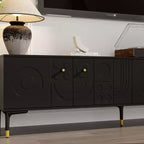 Meuble TV Noir Famapy avec Portes à Motifs Géométriques - Accents Dorés, Console Multimédia Moderne